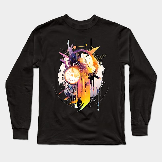 Abstract Clock Art: A Dreamlike Fusion of Reality & Fantasy in a Concert Poster Style Long Sleeve T-Shirt by naars90